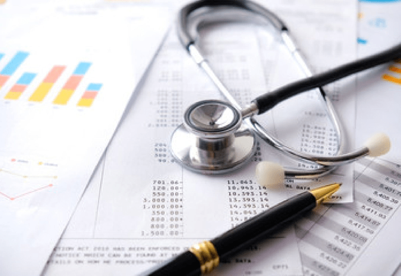 Image of a stethoscope on paper documents